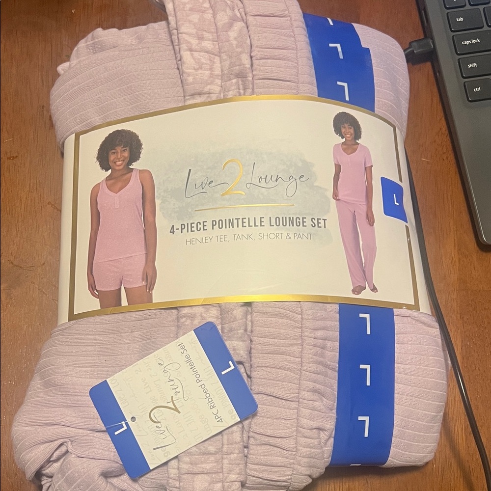 Live2Lounge Women's Soft Pink 4-Piece Pointelle Pajama Set